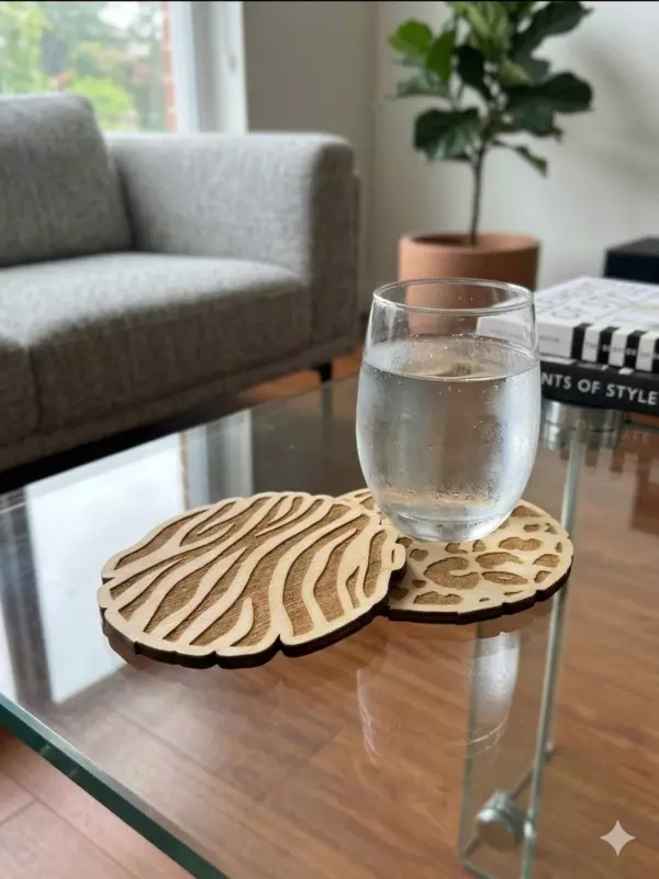 Wooden Coasters : Animal Print Set of 2